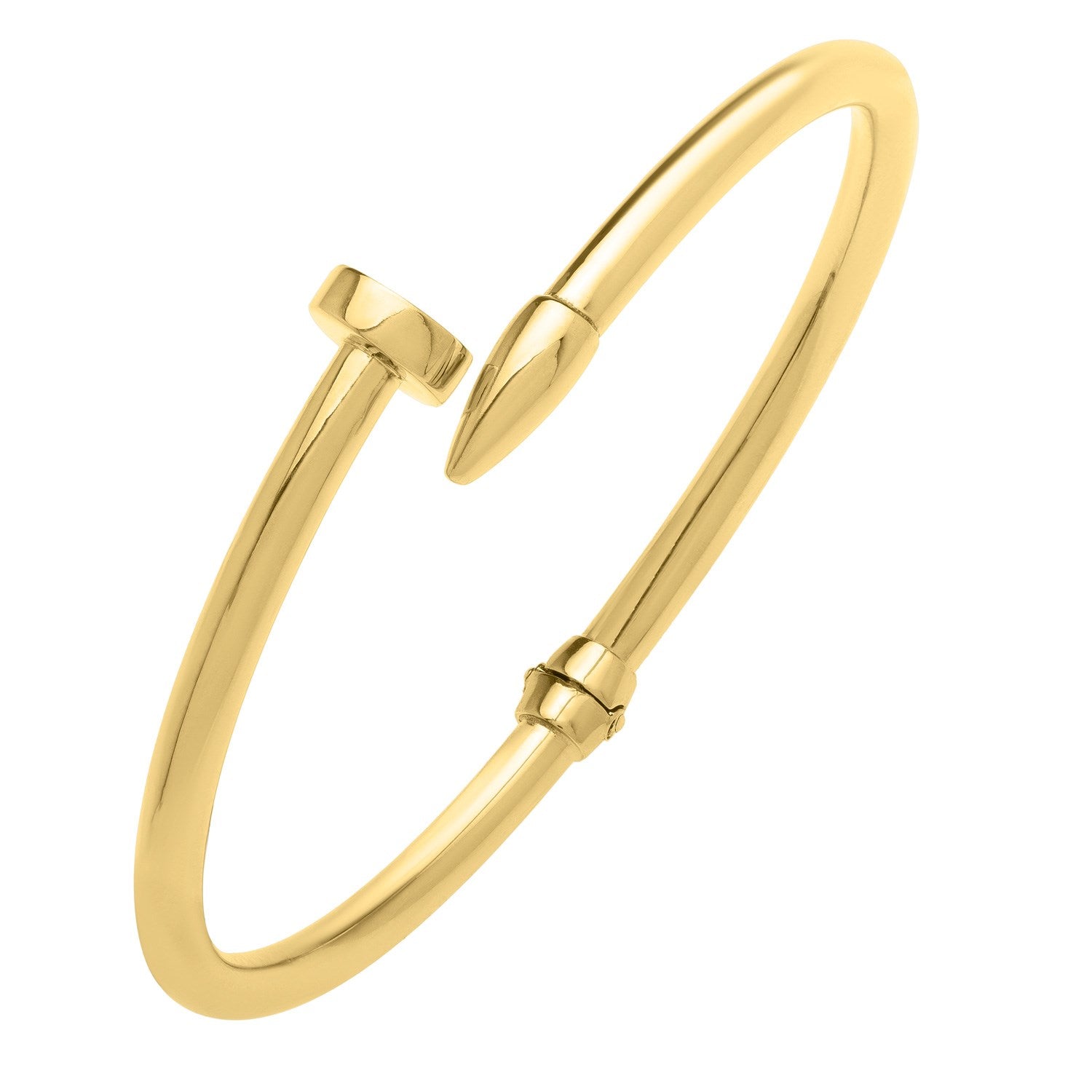 Bypass Nail Head Cuff Bangle in 14K Yellow Gold in a sleek high-contrast midnight luxury editorial style